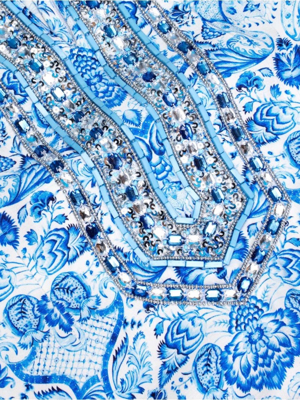 NEW SHALIMAR LONG TUNIC DRESS WITH SAPPHIRE JEWEL EMBELLISHMENT - NICOBLU Size 6 - Picture 3 of 11